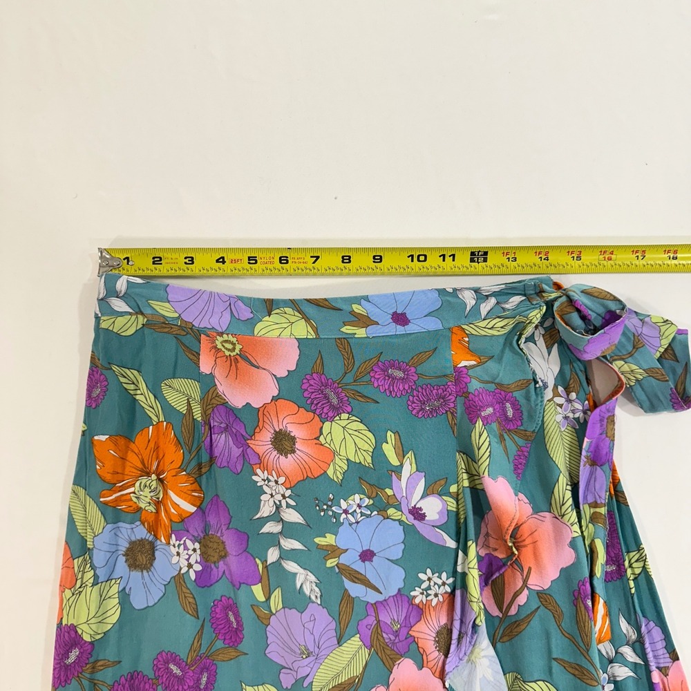 Rachel Rachel Roy Floral Wrap Skirt High Low Ruffle Midi M Blue Tropical Boho - Picture 5 of 6